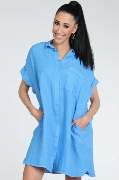By-Bar Hella linen dress Jurk korte mouw Blauw