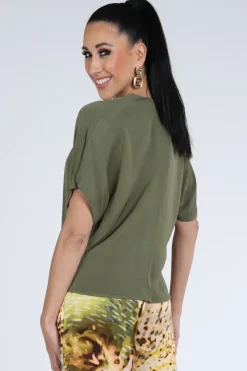 Caroline Biss 1628 Blouse korte mouw Kaki