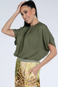 Caroline Biss 1628 Blouse korte mouw Kaki