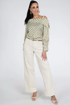 Caroline Biss 1644 Blouse lange mouw Kaki