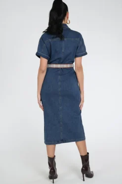 Caroline Biss 1196 Jurk korte mouw Blue denim