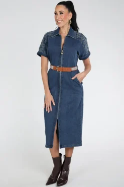 Caroline Biss 1196 Jurk korte mouw Blue denim
