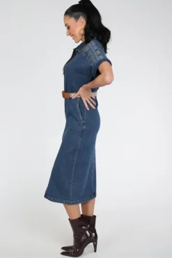 Caroline Biss 1196 Jurk korte mouw Blue denim