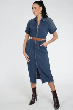 Caroline Biss 1196 Jurk korte mouw Blue denim