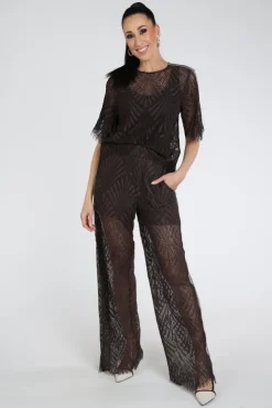 Co'couture 45049 Blouse korte mouw Donker bruin