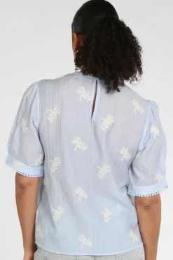 Co'couture 45098 Blouse korte mouw Licht blauw