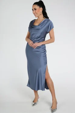 Co'couture 46026 Jurk korte mouw Vergrijsd blauw