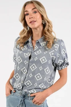 Geisha 63268-20 Blouse korte mouw Licht blauw
