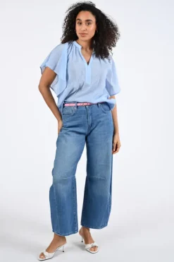 Geisha 63345-45 Blouse korte mouw Licht blauw