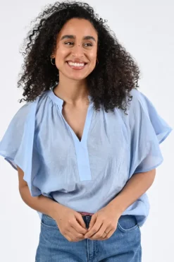 Geisha 63345-45 Blouse korte mouw Licht blauw