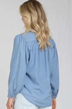 Geisha 63015-10 Blouse lange mouw Blue denim