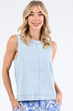 Geisha 53002-10 Blouse mouwloos Blue denim