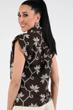 Geisha 63212-20 Blouse mouwloos Donker bruin