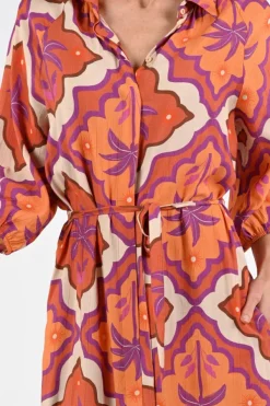 Geisha 67104-20 Jurk driekwart mouw Cognac