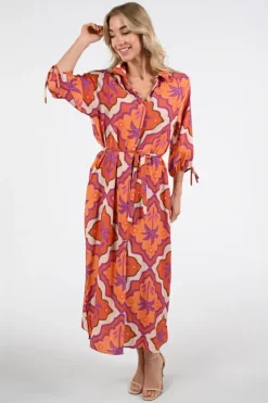 Geisha 67104-20 Jurk driekwart mouw Cognac