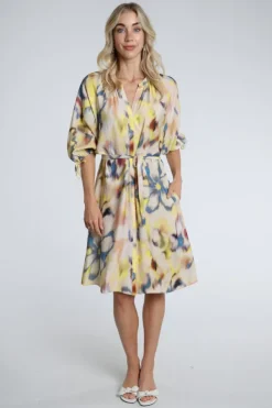 Geisha 67106-20 Jurk driekwart mouw Geel