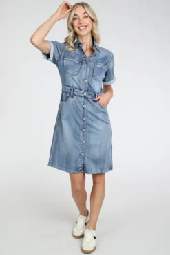 Geisha 67001-10 Jurk korte mouw Blue denim