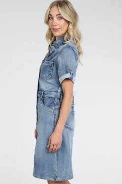 Geisha 67001-10 Jurk korte mouw Blue denim