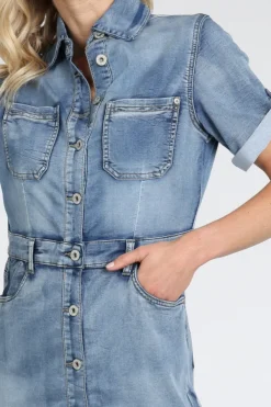 Geisha 67001-10 Jurk korte mouw Blue denim