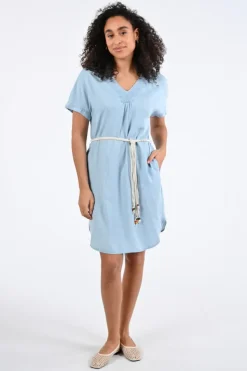 Geisha 67301-10 Jurk korte mouw Light blue denim