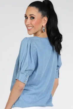 Geisha NIKITA Blouse korte mouw Blue denim