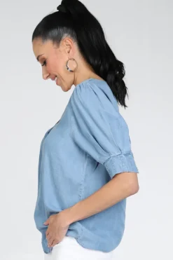 Geisha NIKITA Blouse korte mouw Blue denim