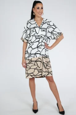 Joseph Ribkoff 261087 Jurk korte mouw Zand