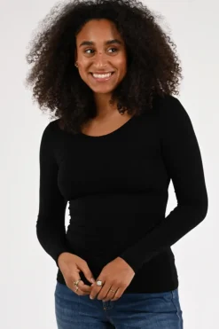 Marc Cain +E 48.35 J03 T-shirt lange mouw Zwart