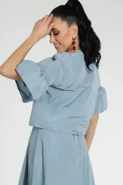 MaxMara break mm10007 Blouse korte mouw Licht blauw