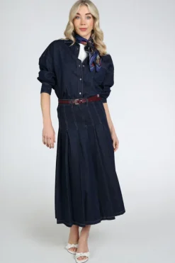 MaxMara Dovale mm10510 Rok wijd lang Dark blue denim