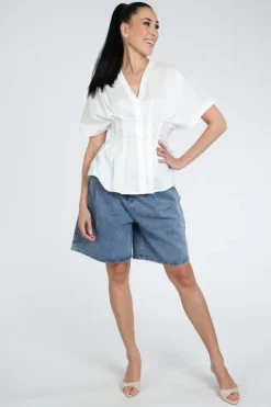 Neo Noir Adamma poplin blouse Blouse korte mouw Off white