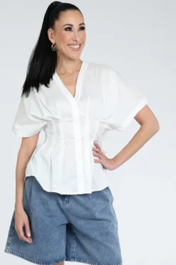 Neo Noir Adamma poplin blouse Blouse korte mouw Off white