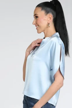 Neo Noir Anelle heavy sateen Blouse korte mouw Licht blauw