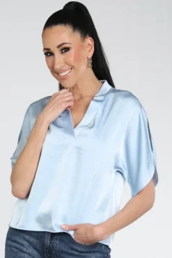 Neo Noir Anelle heavy sateen Blouse korte mouw Licht blauw