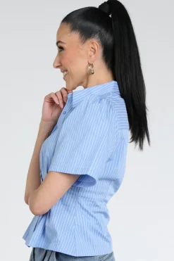 Neo Noir Balara stripe poplin Blouse korte mouw Licht blauw