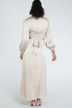 Neo Noir Bretti Heavy Sateen dress Jurk lange mouw Champagne