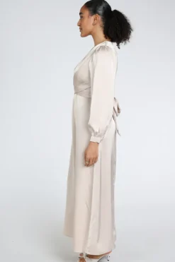 Neo Noir Bretti Heavy Sateen dress Jurk lange mouw Champagne