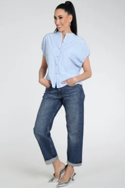 Neo Noir Englana stripe Blouse mouwloos Licht blauw
