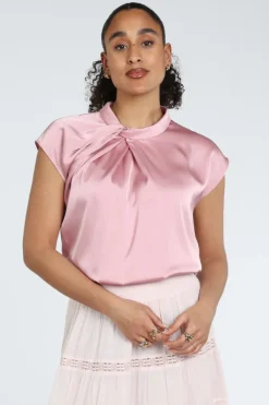 Neo Noir Fleur Drapy Satin blouse Top Licht roze