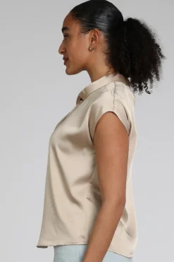 Neo Noir Fleur Drapy Satin blouse Top Zand