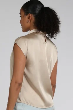 Neo Noir Fleur Drapy Satin blouse Top Zand