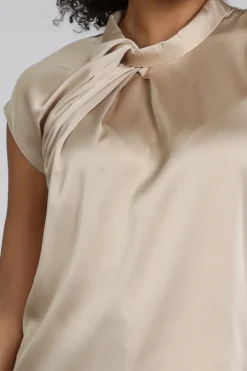 Neo Noir Fleur Drapy Satin blouse Top Zand