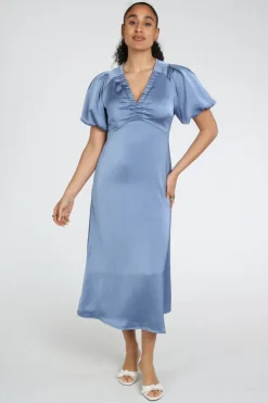 Neo Noir Illana Heavy Sateen dress Jurk korte mouw Licht blauw