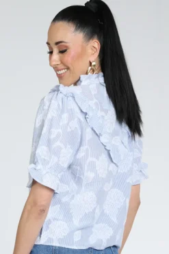 Neo Noir Manet blouse Blouse korte mouw Licht blauw