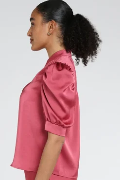 Neo Noir Roella Heavy Sateen blouse Blouse korte mouw Cerise