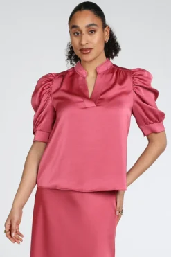 Neo Noir Roella Heavy Sateen blouse Blouse korte mouw Cerise