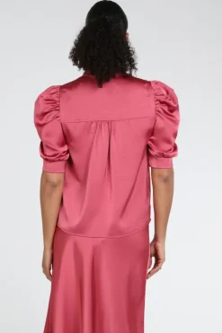 Neo Noir Roella Heavy Sateen blouse Blouse korte mouw Cerise