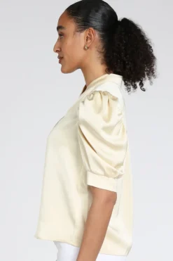 Neo Noir Roella Heavy Sateen blouse Blouse korte mouw Licht geel