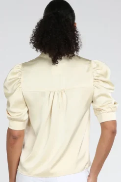Neo Noir Roella Heavy Sateen blouse Blouse korte mouw Licht geel