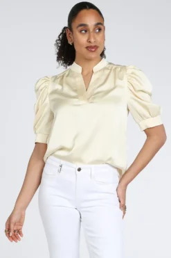 Neo Noir Roella Heavy Sateen blouse Blouse korte mouw Licht geel
